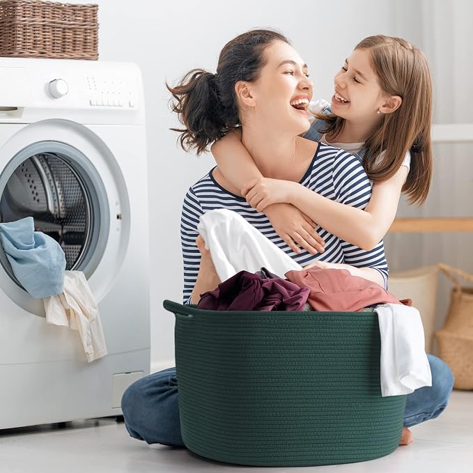 Maliton Woven Rope Blanket Basket Living Room, Storage Basket for Toy, 90L | 22"x14" Cotton Rope Basket. Holds Blankets, Toys & Towels & Laundry. For Bedroom, Nursery, Bath & Playroom. Soft & Durable