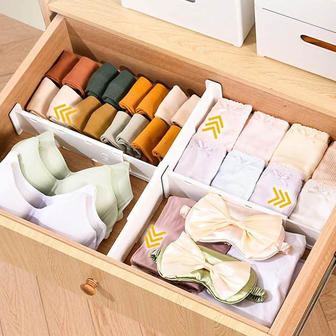 AUNMAS Expandable Drawer Divider for Clothes With Lock Clip, 14.76-25.79in Adjustable PP Drawer Separator for Kitchen Bedroom Nursery Office Organization & Storage (L)