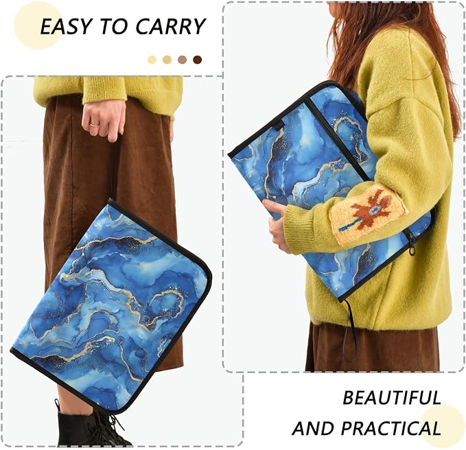 13 Pocket Zipper Expanding File Folder A4 Blue Marble | Accordion File Organizer with Front Pouch A4 Letter Size Portable Folders for Documents Receipt School Office Supplies