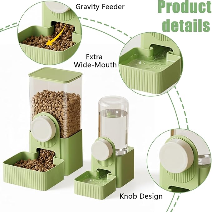 Hanging Automatic Pet Food Water Dispenser,Gravity Bunny Water Food Bowl Dispenser for Cage Kitten Rabbit,Puppy and Chinchilla Hedgehog Ferret (Green)
