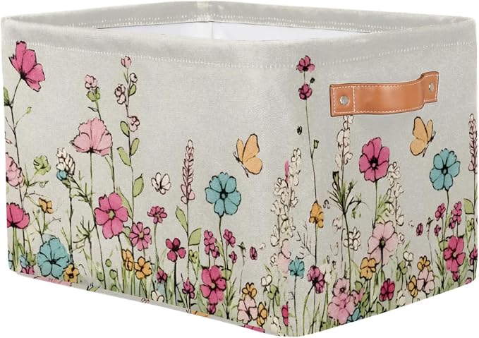 Rectangle Storage Baskets for Organizing - Foldable Storage Bin Cubes with Handles, Large Organizer Bins Boxes Toy Closet Shelf Nursery Laundry Basket, 1 Pcs(Wildflowers Floral)