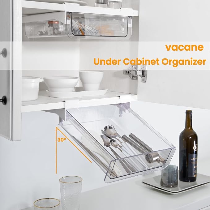 vacane Under Shelf Organizer, Under Shelf Storage Drawer Pull Out, Under Cabinet Basket Hanging Holder for Cupboard Cabinet Pantry Kitchen