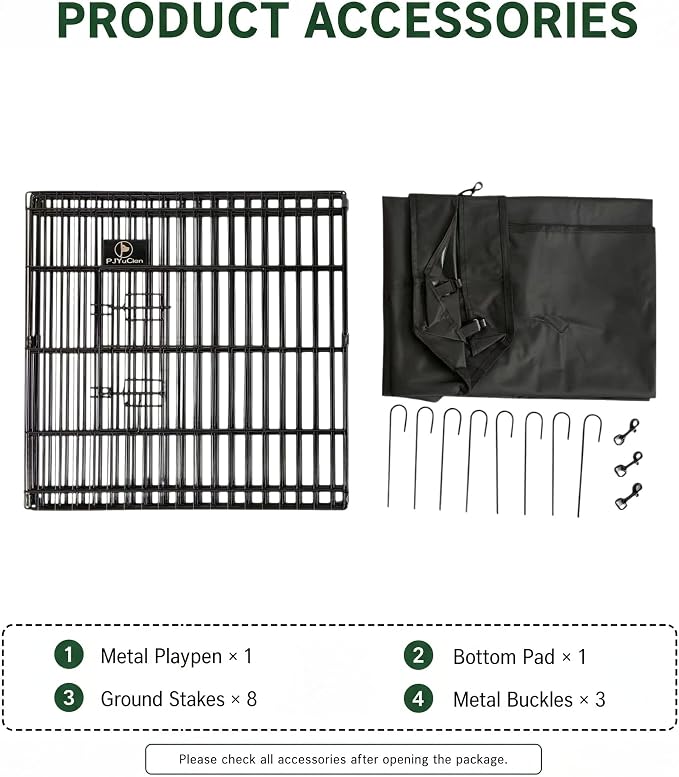 PJYuCien Puppy Playpen with Bottom Pad and Door, 8 Panels 24" H, Black | 24"W, Dual-function Pad, For Small Pets, Foldable Octagonal Pen, Versatile, Indoor & Outdoor, Backyard, Protects Floors