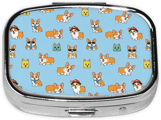 Luxury Pill Case Stainless Steel Mirror Finish Vitamin Organizer Executive Gifts Office Professional, Corgi Funny Dogs