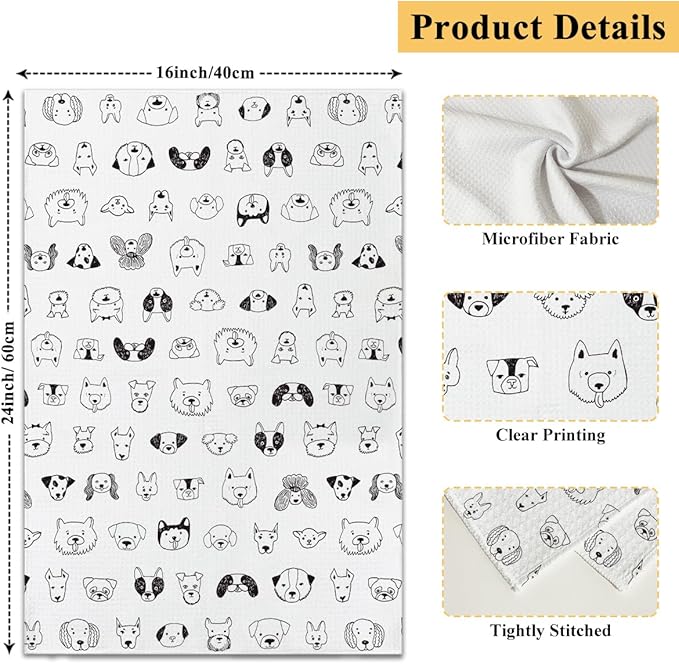 Black and White Dogs Kitchen Towels and Dishcloths, Cute Decorative Hand Towel Drying Cloth for Bathroom Baking, Housewarming Gift for Dog Lover, Friend, Hostess, 16x24 Inches -27