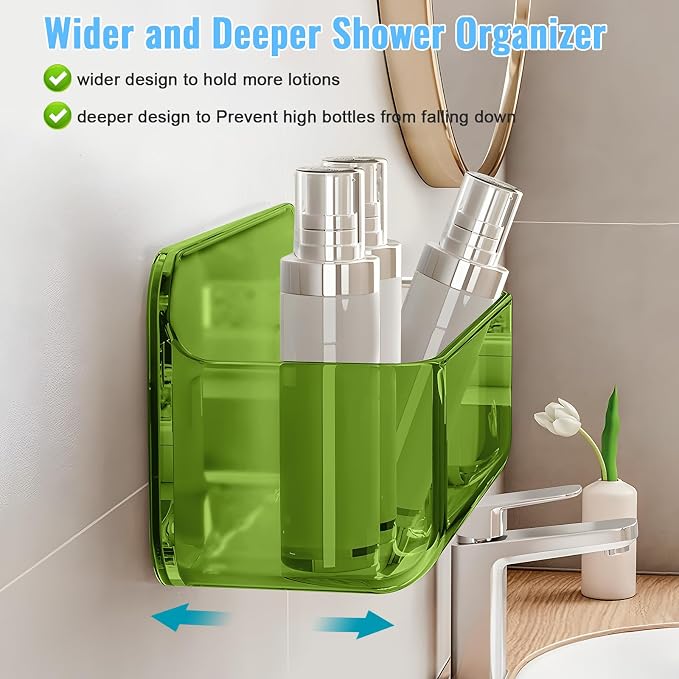 CGBE 2-Pack Cabinet Door Organizer, Self Adhesive Bathroom Shelves, Green | Acrylic Shower Caddy, Wall Mounted Storage, No Drilling, Automatic Draining, For Cabinet Door and Shower Wall