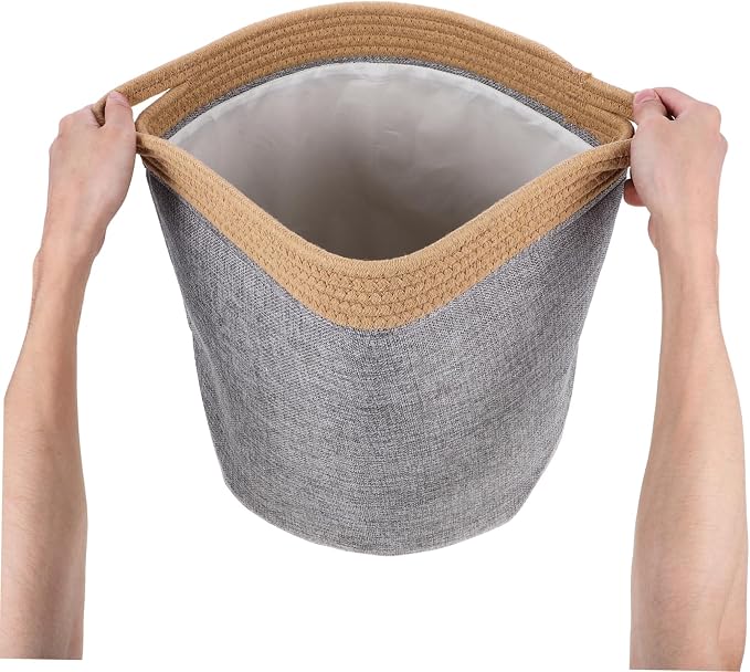 UKCOCO Portable Rope Laundry Basket Sundries Organizer for Clothes and Pet Products Multi Purpose Storage Container Washable Reusable Yellow Gray