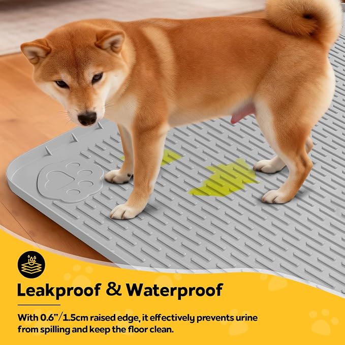 Silicone Dog Crate Mat 50"x 35" Under Dog Crate Kennel Pad Mat, Light Grey | Extra Large Dog Cage Mat, Non-Slip Waterproof Dog Playpen Mat, Reusable Washable Dog Mat for Crate, Protect Floors