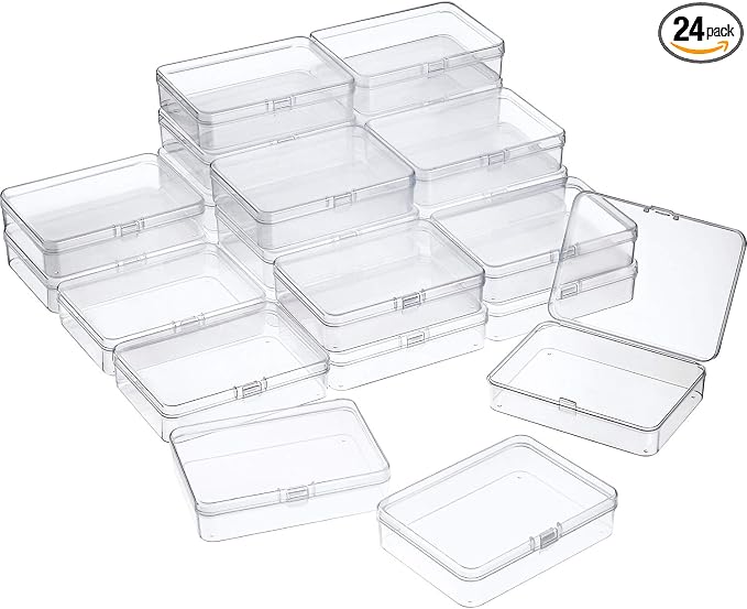 SATINIOR 24 Packs Small Clear Plastic Beads Storage Containers Box with Hinged Lid for Storage of Small Items, Crafts, Jewelry, Hardware(4.5 x 3.3 x 1.2 in)