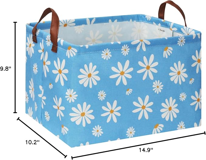 NTAOHAMPER Rectangular Daisy Storage Basket,Collapsible Gift Basket with Handles,Books Box, Room Decor(Daisy)