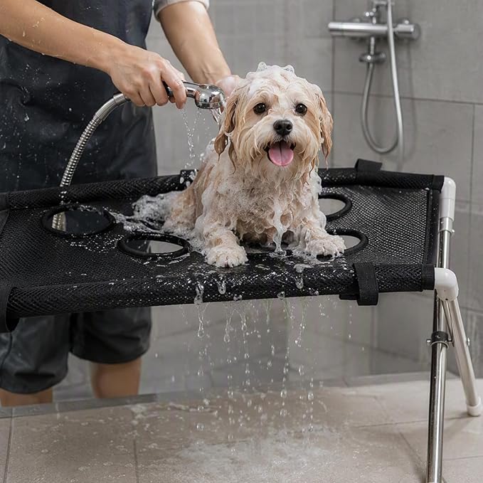 Foldable Dog Grooming Table, Pet Hammock with Stand for Small Dogs & Cats