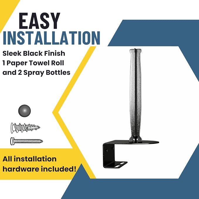 Spray Bottle & Paper Towel Rack Heavy Duty - Wall Mount Storage for 2 Spray Bottles and Paper Towel Roll Utility Organizer Hardware Included - Made in USA Sturdy Metal Holder for Home and Garage