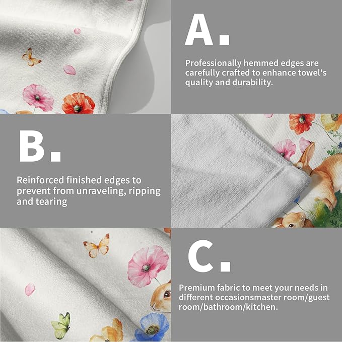 Giwawa Easter Decorative Hand Towels- Cute Bunny Rabbits Eggs Tree Towel Set of 2- Spring Watercolor Floral Face Towel Absorbent Dish Wash Cloth for Hotel Bathroom Gym Guest Home Holiday