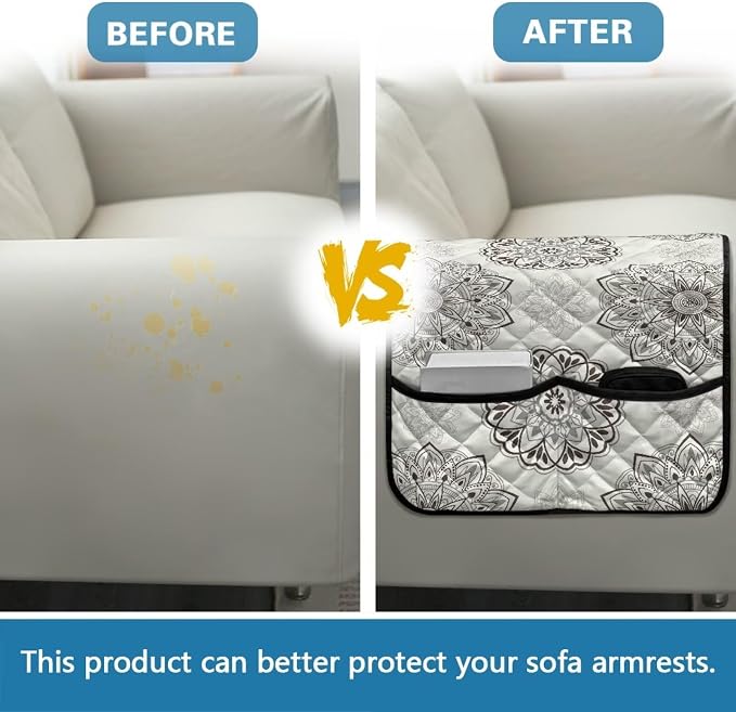 Mandala Sofa Arm Covers Stretch Armrest Covers Washable Couch Arm Cover Stains Resistant Recliner Armchair Cover Anti-Slip Armrest Slipcovers Furniture Protector
