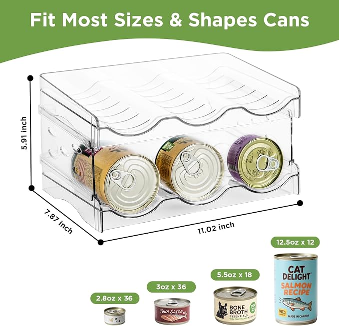 REFLYING Cat Food Can Organizer 2-Tier Holds 36 Cans 3.5oz Clear | Transparent 2-tier cat food can organizer,Holds 36 cans 3.5oz,Pantry countertop storage for kitchen cabinet organization