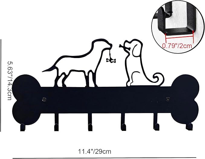 Dog Leash Holder Wall Mount, Dog Supply Organizer with 6 Hooks | Holder Wall Mount Metal Key Hooks for Wall， Wall Storage for Hanging Leash, Vest, Harness, Keys