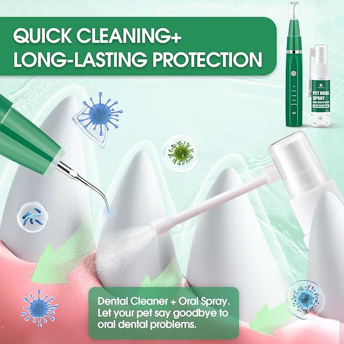 Dog Teeth Cleaning Kit with Pet Oral Spray, Dog Dental Care-Plaque Remover for Teeth, Cleans and Relieves Tooth Sensitivity, Universal for Dogs & Cats, Dark Green