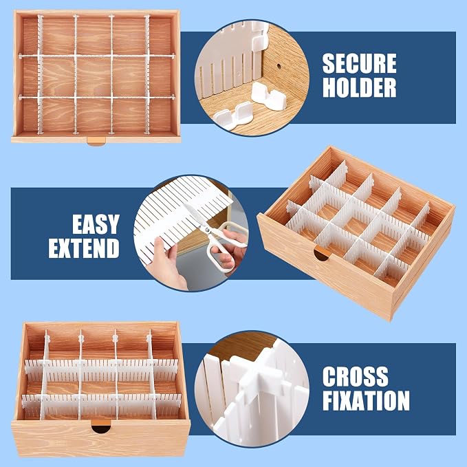 15 Pcs 5.12 Tall Drawer Divider Adjustable Drawer Organizer,White | DIY Deep Storage Organizer Separator with Fixed Buckle for Underwear Socks Dormitory Office Kitchen Bedroom