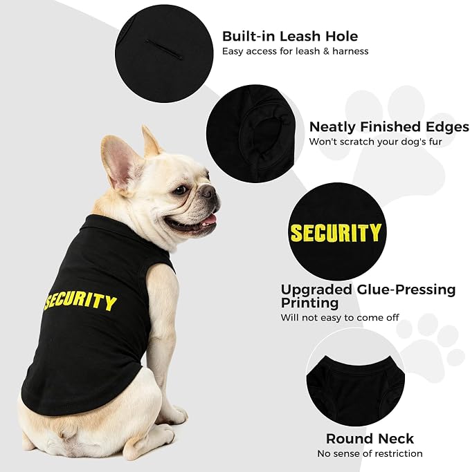 BINGPET Embroidered Security Dog Shirts,Soft Cotton Puppy Tshirt,Breathable Lightweight Dog Costumes Tank Top Vest,Machine Washable Stretchy Clothes for Small Medium Large Dogs Boy Girl(L)
