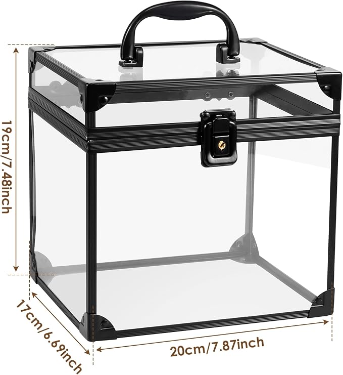 Makeup Organizer, Clear Makeup Train Case Cosmetic Box, Clear Crown Box Portable Cosmetics Toiletry Organizer Box Jewelry Storage Makeup Storage Box w Padlock and Keys for Vanity Bathroom