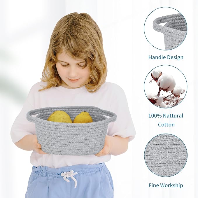 ABenkle Small Storage Basket, Mini Basket, Cute Tiny Cotton Rope Woven Baskets, Shelf Storage, Boho Decorative Toy Storage Bin Gift Baskets