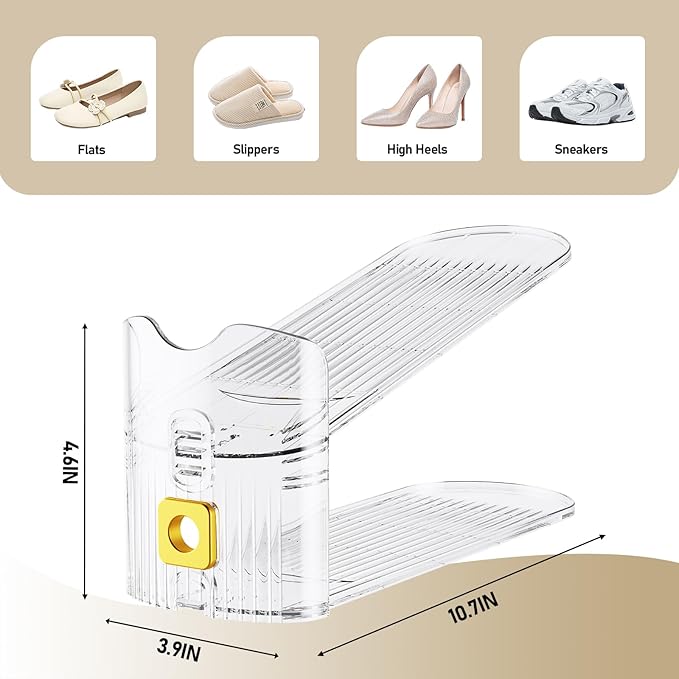FENRUNXU Shoe Slots Organizer for Closet, Shoe Stacker Organizer Double Layer Stack Shoe Rack, Shoe Display Shelf 50% Space Saver Storage Holder for Closet, 24 PACK