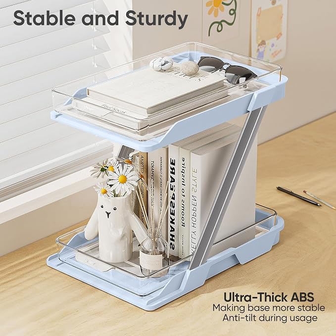 3 Pack Bathroom Organizers and Storage - Multi-Purpose,2-Tier Clear Pull Out Organization for Bathroom,Under Sink,Kitchen,Vanity,Countertop,Cabinet,Pantry & Medicine Cabinet,Blue