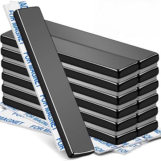 Heavy Duty 12 Pack Neodymium Magnets 60x10x3mm Black | Fridge Magnetic Strips Refrigerator Blocks Crafts Extra Super Sticky Bar for Science Experiments Classroom Craft Office