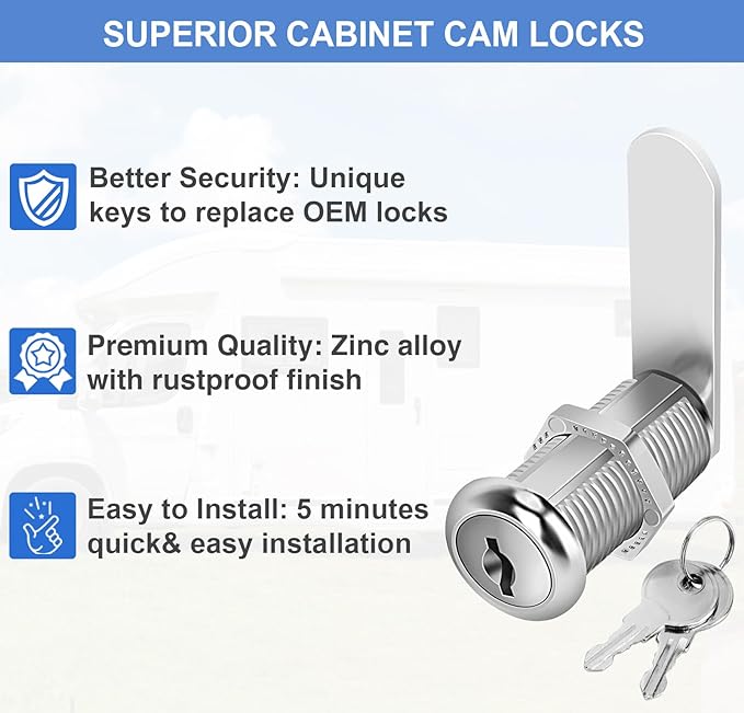 Cylinnda Cabinet Locks, 1-1/2" Long Cam Locks Keyed Alike, Cabinet Cam Lock Set for RV Storage, Tool Box, Zinc Alloy (4 Pack, 1-1/2 Inch)