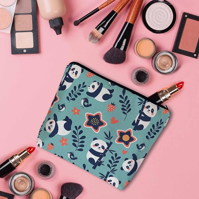 Panda Cosmetic Bags For Women, Cute Pandas Bamboo Berry Flowers Roomy Makeup Bag Toiletry Bag Accessories Organizer Storage Bags Makeup Pouch For Travel Business Gym Camping Bathroom