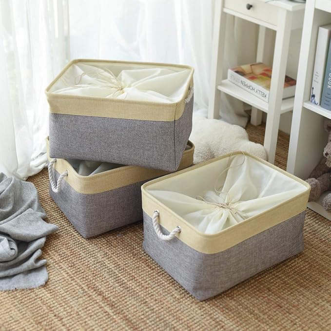 Storage Baskets for Organizing, Extra Large-3Pack, 17.7L×13.8W×9.8H inch Large Sturdy Storage Bins, Decorative Storage Baskets for Shelves Closet Nursery (Gold&Grey)