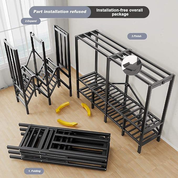 FPIGSHS Portable Wardrobe Closet Rack 1100lbs Heavy-Duty Foldable Garment Rack With Cover Freestanding Covered Clothes Organizer System enclosed Armoires For Hanging Clothes For Bedroom (49.2in)