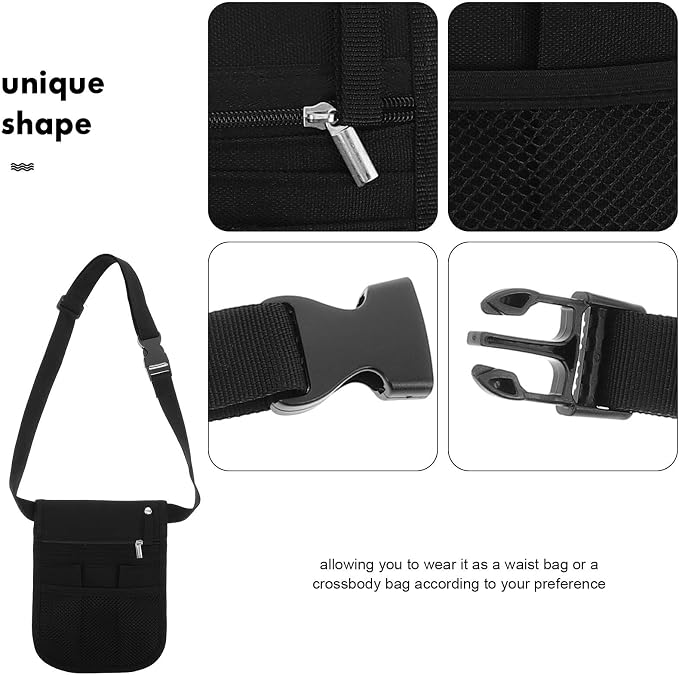Black Oxford Cloth Nurse Waist Pack with Multiple Compartments and Pockets | Adjustable Strap, Portable Organizer, Practical for Nurses and Pet Groomers