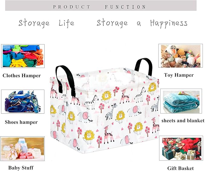 Gift Toy Storage Basket for Girls and Boys, Storage Organizer for Nursery Hamper Home Bedroom Laundry Hamper Shelf Easter Baskets (Pink Zoo)