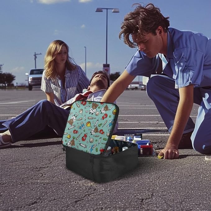 Cute First Aid Bag Empty Bear Doctors Medical Bag Empty Medium Portable First Aid Pouches Empty Pink Medical Supplies Organizer Bag for School Kids Student Car Home Camping Hiking