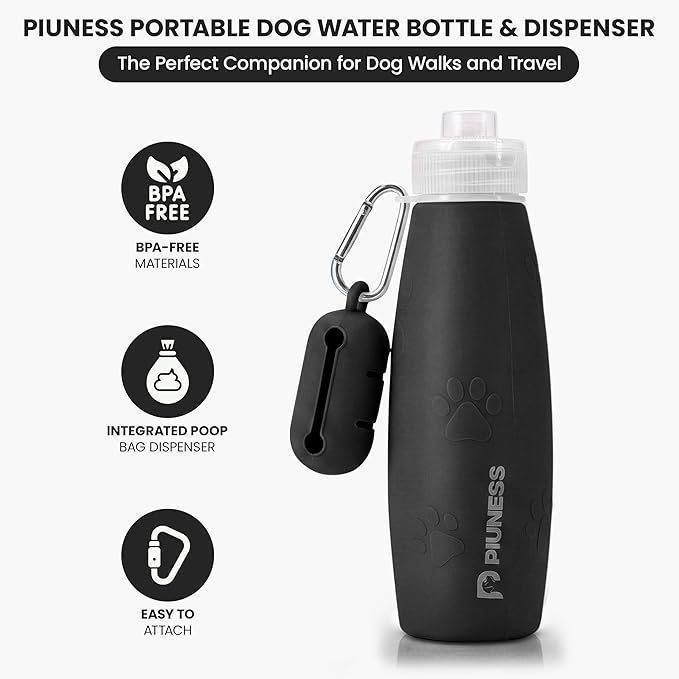 Ultimate 2-in-1 Dog Walk Essential – Portable Pee Cleaning Bottle + Detachable Poop Bag Dispenser (Black)