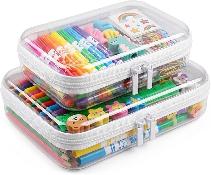 Clear Hard Shell Zipper Case, PET Storage Boxer, 1M+1S | Transparent Case for Cosmetics, Makeup, Toy, Office, Stationery, Pencil, Fruit, Building Blocks, Travel