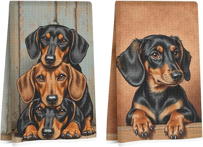 Hanamiya Na 2 Pcs Dachshund Kitchen Towels 24x14 Inch, Dachshund Gifts Reusable Dish Towels for Kitchen Bathroom Decor, Weiner Dog Hand Cloth Tea Towel, Cute Dog Gifts for Women Mom Friend