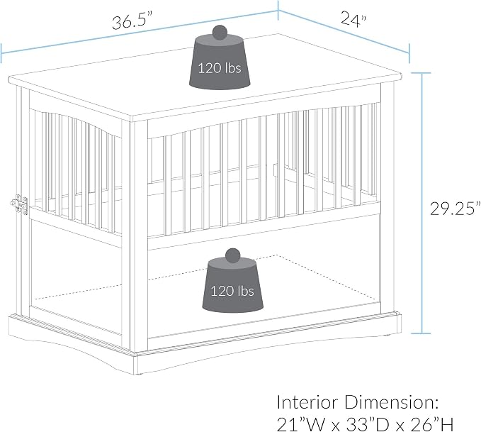 Casual Home Wooden Large Pet Crate, End Table, Walnut 24 x 36.5 x 29.5 in