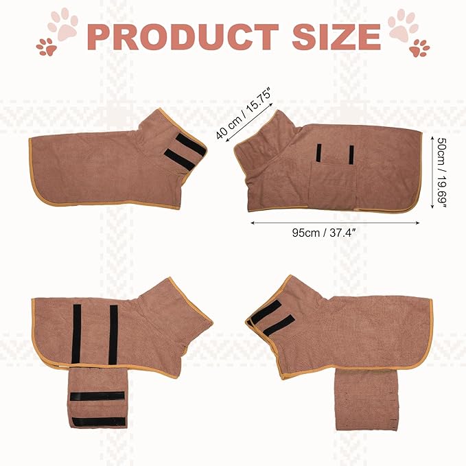 Dog Drying Coat, Dog Robes for After Bath Bathrobe Super Absorbent Towel Soft Adjustable, (XL, Brown), Intended for Fast Drying Warm Keeping Pet Cats Kitten Puppies