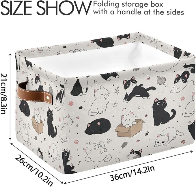 Kigai Storage Basket, Fabric Collapsible Closet Organizer Bin | Cute Cats Waterproof Foldable Canvas Basket with Handles for Shelves, Nursery, Closet, Bedroom & Bathroom