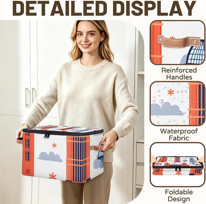 London Big Ben Foldable Storage Bin with Lid Zipper | Closet Shelf Organizer, Boxes, Basket Containers for Home, Lidded Storage Cube for Bedroom, Waterproof, with Handles