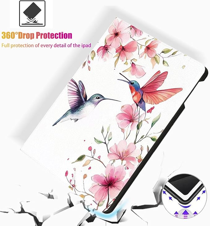 for Microsoft Surface Pro 7 Plus,Surface Pro 7/6/5/4 12.3" Tablet Case,Auto Wake/Sleep,Adjustable Stand Protective Cover - Hummingbird Flower
