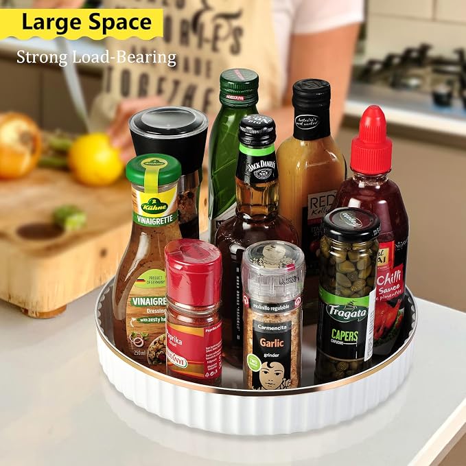 Amolliar Fluted Lazy Susan Organizer, Turntable Organizer-White 10" 2 Pack | Lazy Susan for Cabinet Fridge, Pantry Organizer, Spice Rack Condiment Organizer for Kitchen, Countertop Bathroom Vanity Tray