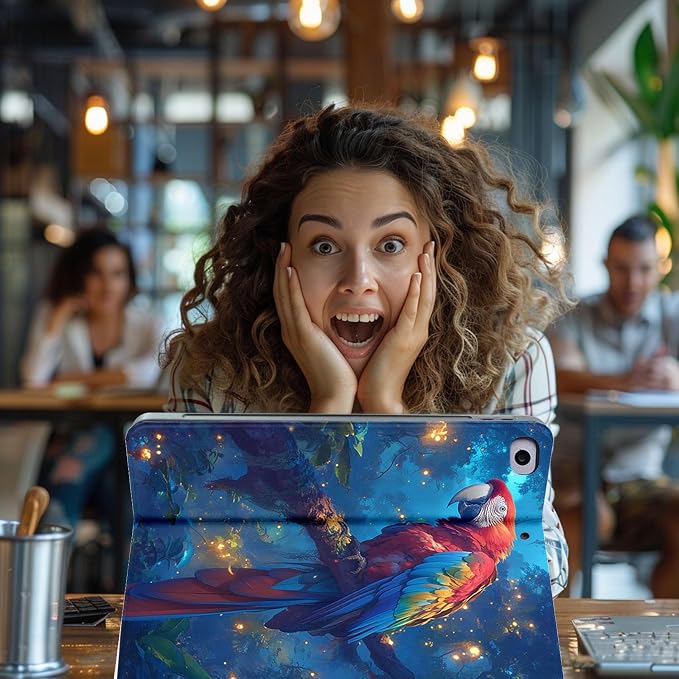 for Microsoft Surface Pro 7 Plus,Surface Pro 7/6/5/4 12.3" Tablet Case,Auto Wake/Sleep,Adjustable Stand Protective Cover - Cute Parrot