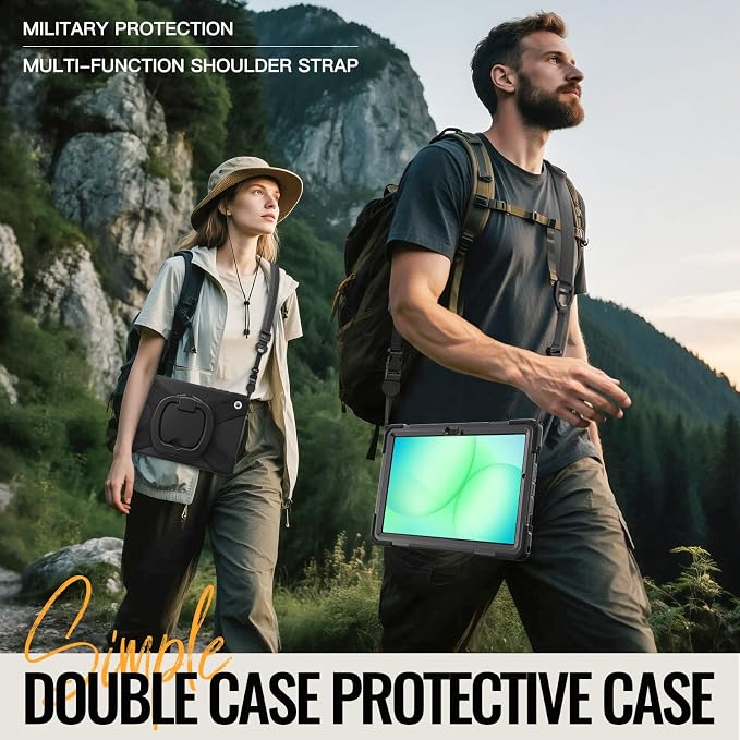 Rugged Protective Case Compatible with Samsung Galaxy Tab A11 Plus/A11 + 11" 2023 SM-X230, Military-Grade Shockproof Cover with 360° Rotating Stand & Built-in Screen Protector (Black)