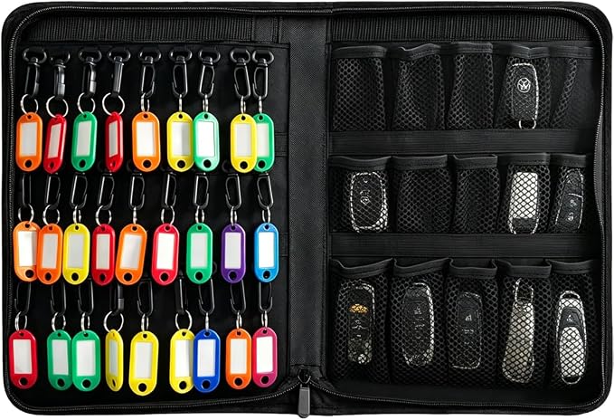 Sdstone Portable Zippered Key Case,Fireproof and Waterproof Key Organizer with 42 Key Hooks and Tags, Portable Key Binder,Key Storage for Real Estate Sales,Hotel Executives, Car Service