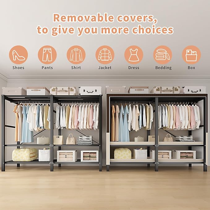 Heavy Duty Clothes Rack with Cover, Portable Wardrobe Closet with Magnetic Door & Black Steel Frame, Foldable Freestanding Garment Storage (Red-Magnetic Door, 70.8''L x 20.5''W x 67''H)