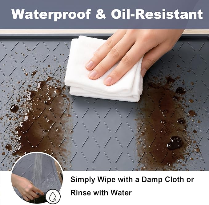 Extra Thick Under Sink Mat Waterproof with Raised Edge 19" x 22" | Silicone Multipurpose Mat for Kitchen, Bathroom, Pet Feeding, Shelf Protection & Organization, Boot & Plant Tray