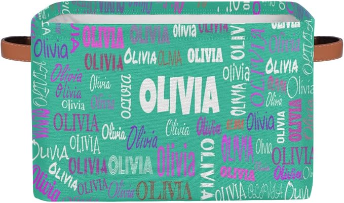 Personalized Name Storage Bins Basket Boxes, Light Sea Green Color | Organizing Boys Girls Pets Toys Closet Shelf Clothes Books
